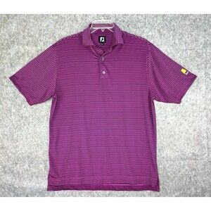 FJ FootJoy Golf Polo Shirt Master Men's L Striped Pink Black Performance